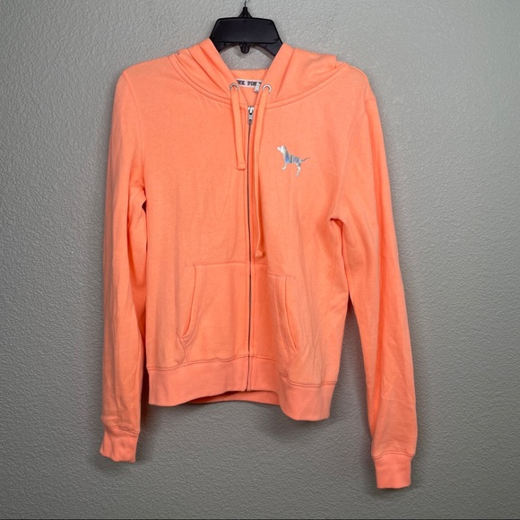 PINK Victoria's Secret Tops - Victoria's Secret Orange Hoodie Small Full Zip